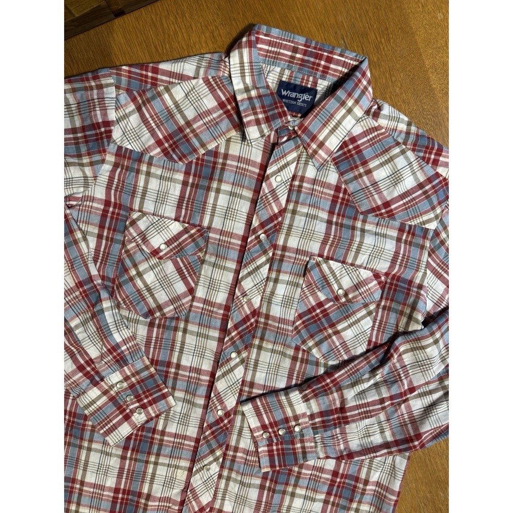 Wrangler‎ Western Shirt XLT Tall Plaid Pearl Snap Cowboy Ranch Cotton Blend